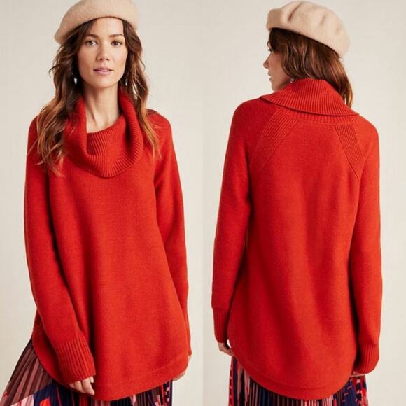 Anthropologie Sweaters - Anthropologie Georgia Cowl Neck Long Sleeve Rust Knit Tunic Sweater Top Small